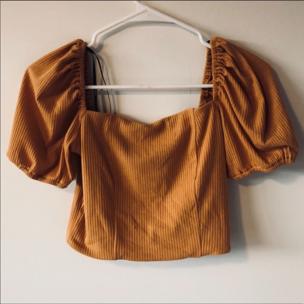 COPY - 5/$25 Mustard crop top puffy sleeves